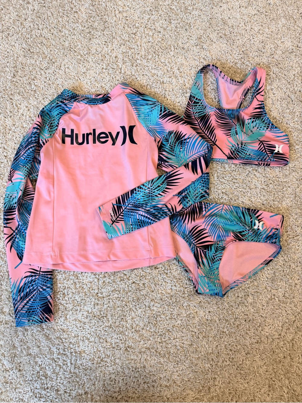 Hurley Pink Tropical Palm-Print Girls Rashguard Set